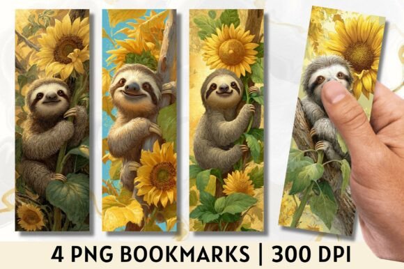 Cute Sunflower Sloth Design Bookmark: A Digital Asset for Readers and Creators