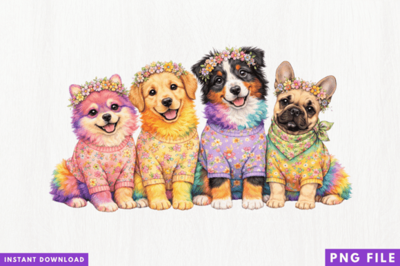 Elevating Print-on-Demand Success with the Rainbow Puppy Friends PNG Design