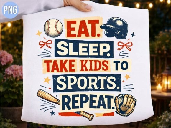 Integrating the Eat Sleep Take Kids to Sports PNG Shirt Design into Your Creative Workflow