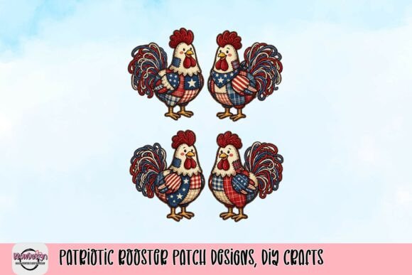 Patriotic Rooster Patch Designs for DIY Crafts
