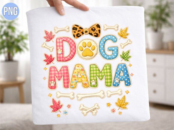 Retro Pastel Patchwork Dog Mama PNG