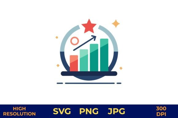 Rising Bar Chart with Star & Magnifier