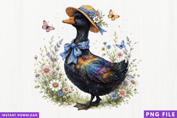 Vintage Duck Floral PNG Design